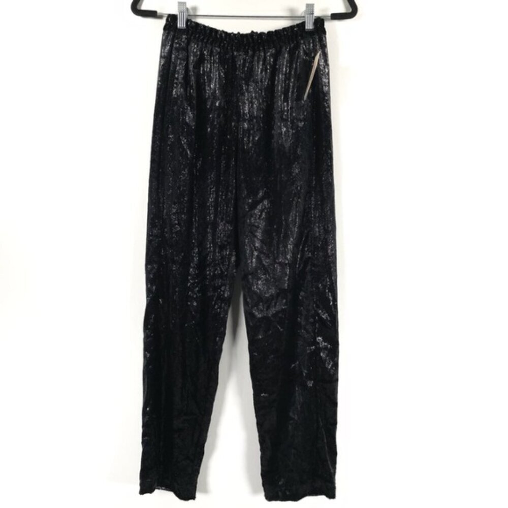 NWT XIRENA Black Shine Pull on Pants Declan Shimmer Velvet Elastic Waist SMALL
